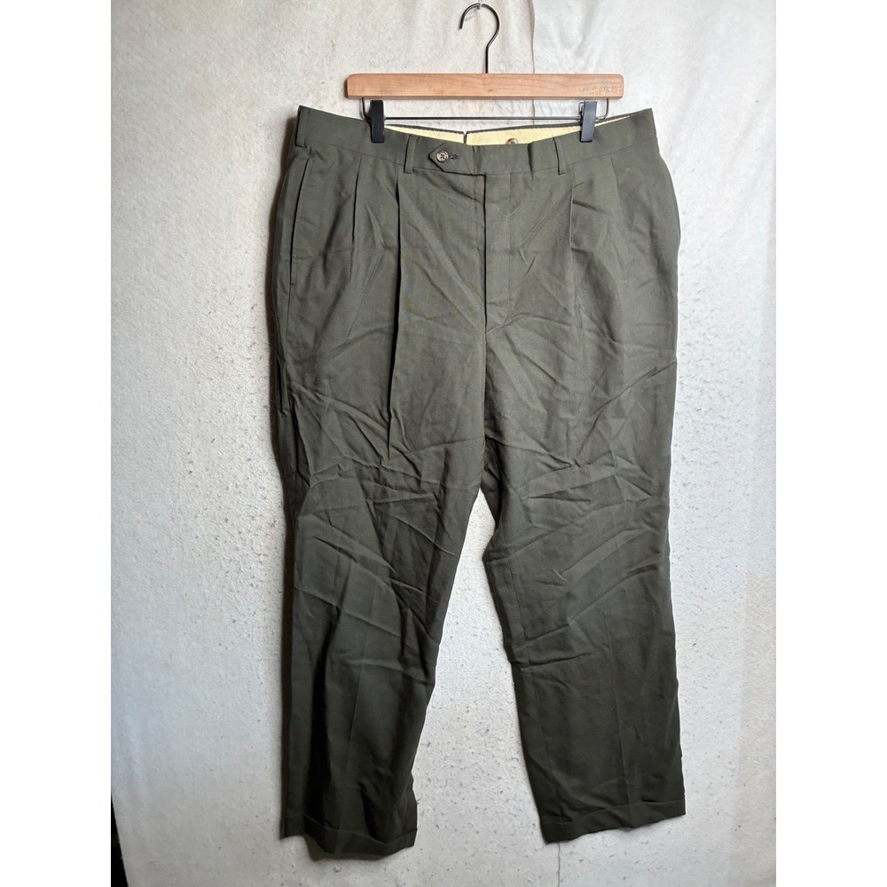 Corbin Ltd Mens Pleated Trousers Green Made in USA Cuffed Dress Pants 38x31